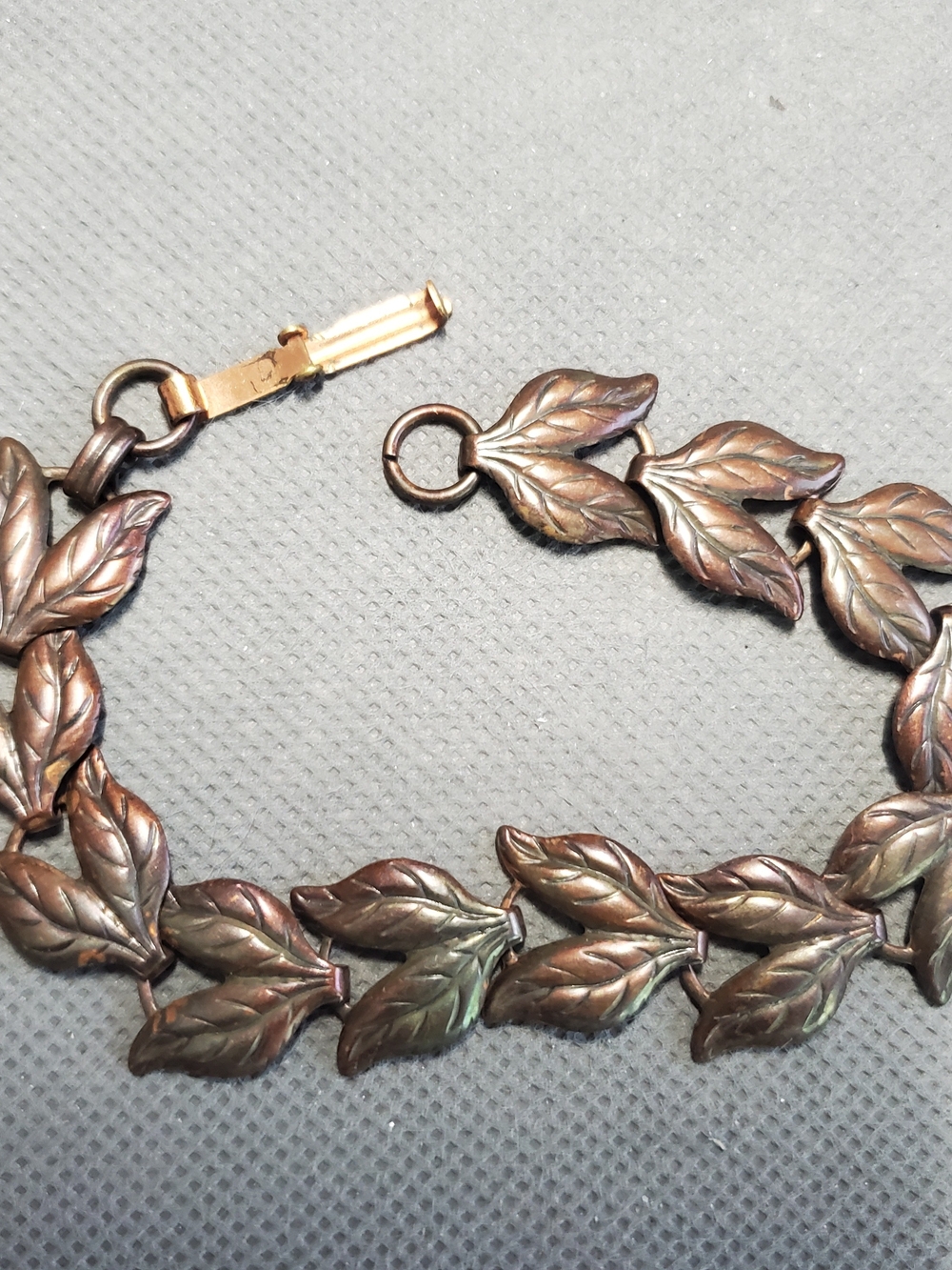 Vintage Mid-Century Copper Leaf Link Bracelet 7" Botanical Boho Whimisigoth MCM
